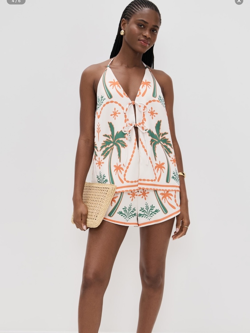 Seven wonders matching Palm-Print Two-Piece Set - Orange & Green xs